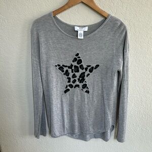 Cashmere Star Leopard Print Gray Sweater